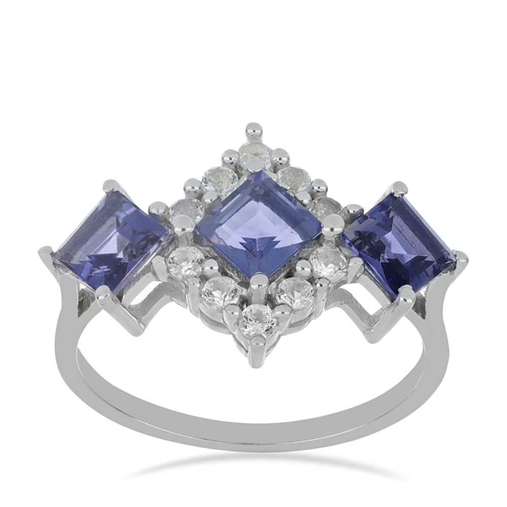 Silberring mit Iolith aus Yellowknife und weißem Topas