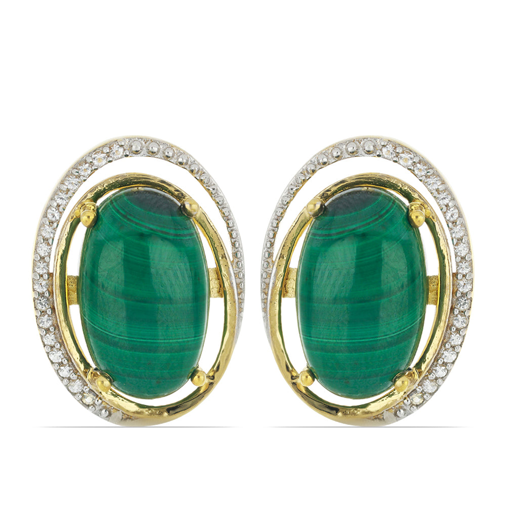 Goldplattierte Silberohrringe mit Wales Malachit und weißem Topas