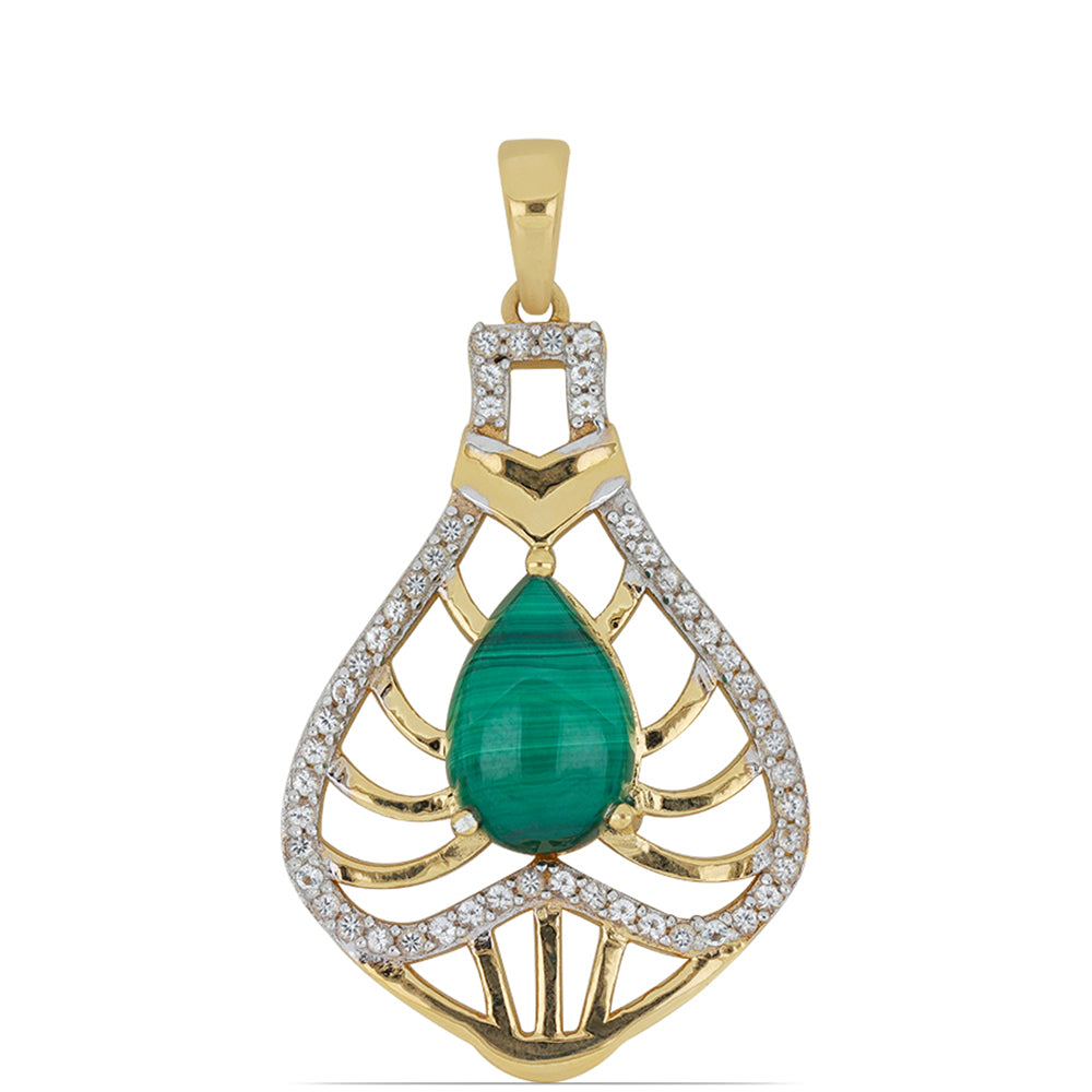 Goldplattierter Silberanhänger mit Wales Malachit und weißem Topas 1
