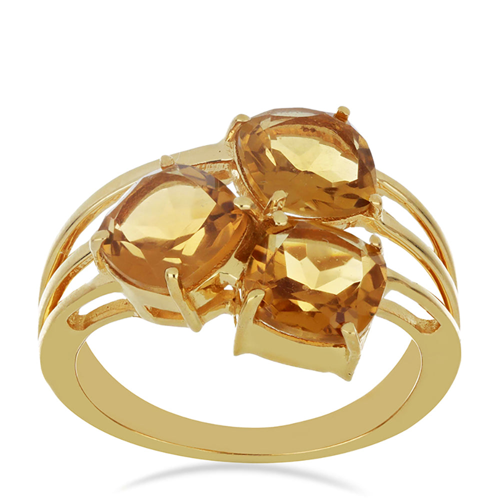 Goldplattierter Silberring mit Cognac-Quarz
