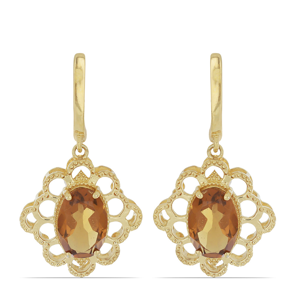 Goldplattierte Silberohrringe mit Cognac-Quarz 1