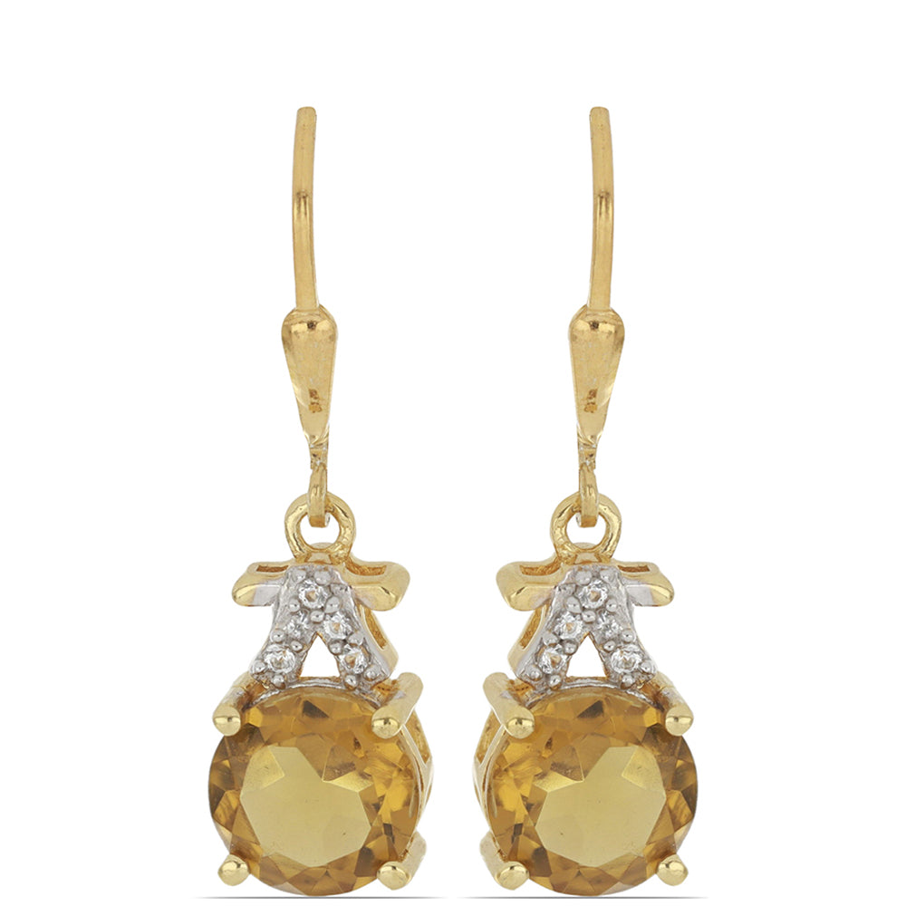 Goldplattierte Silberohrringe mit Cognac-Quarz und weißem Topas 1