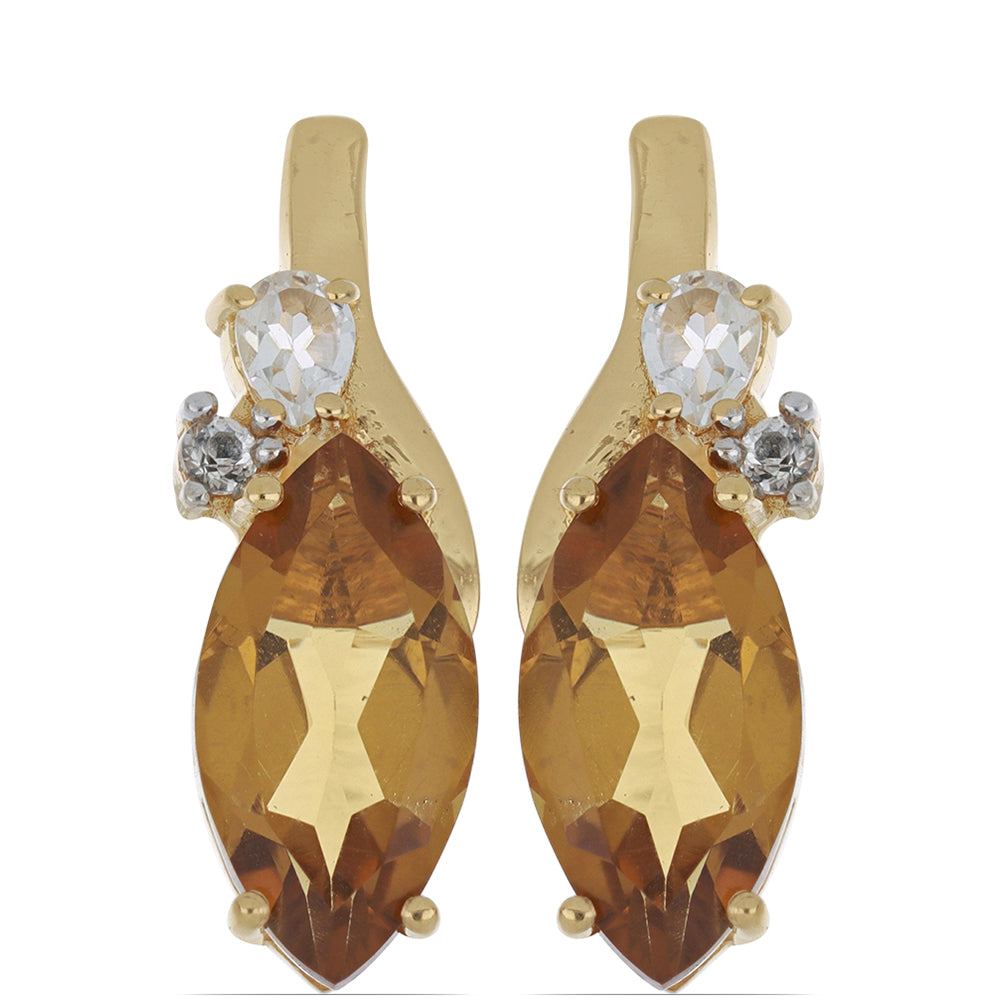 Goldplattierte Silberohrringe mit Cognac-Quarz und weißem Topas 1