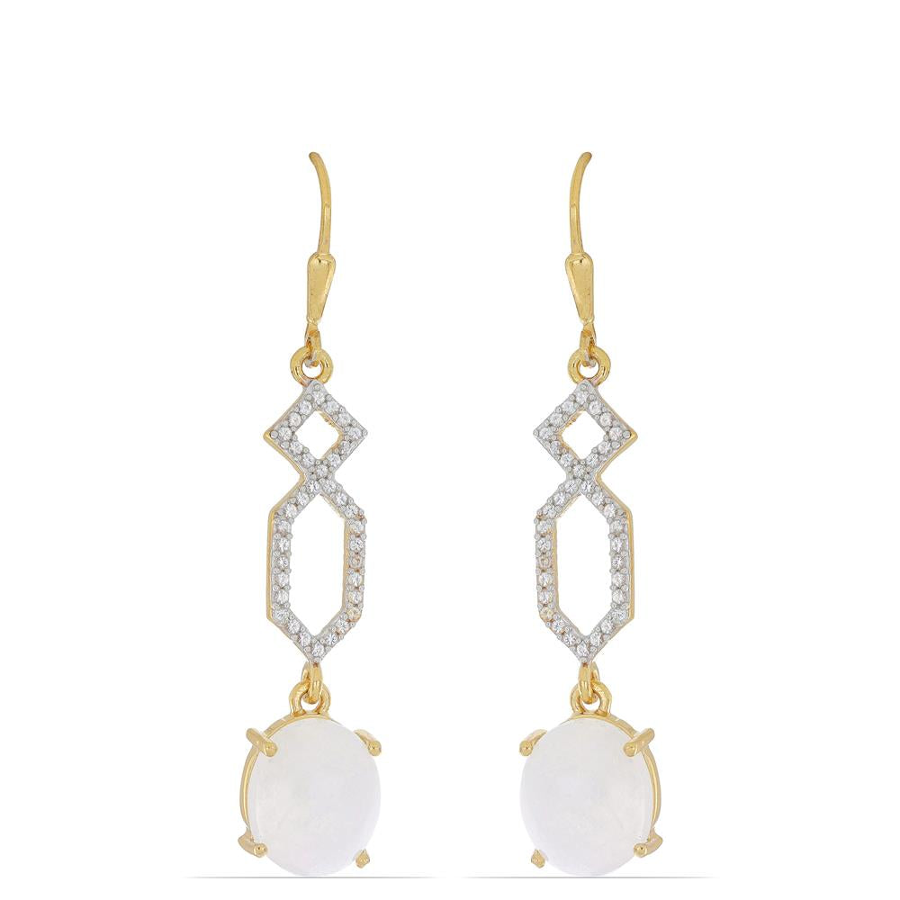 Goldplattierte Silberohrringe mit Regenbogenmondstein aus Grant County und weißem Topas 1