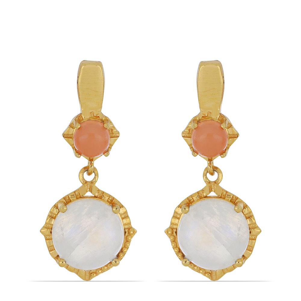Goldplattierte Silberohrringe mit Regenbogenmondstein aus Grant County und pfirsichfarbenem Mondstein 1