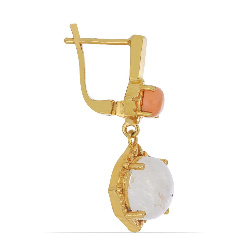 Goldplattierte Silberohrringe mit Regenbogenmondstein aus Grant County und pfirsichfarbenem Mondstein 2