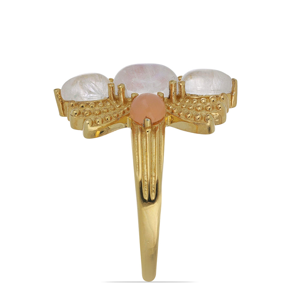 Goldplattierter Silberring mit Regenbogenmondstein aus Grant County und pfirsichfarbenem Mondstein