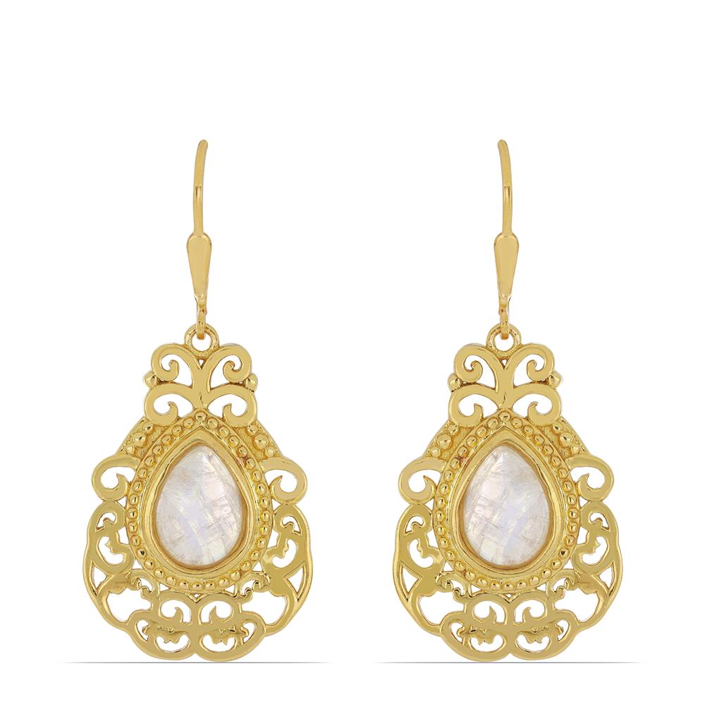 Goldplattierte Silberohrringe mit Regenbogenmondstein aus Grant County 1