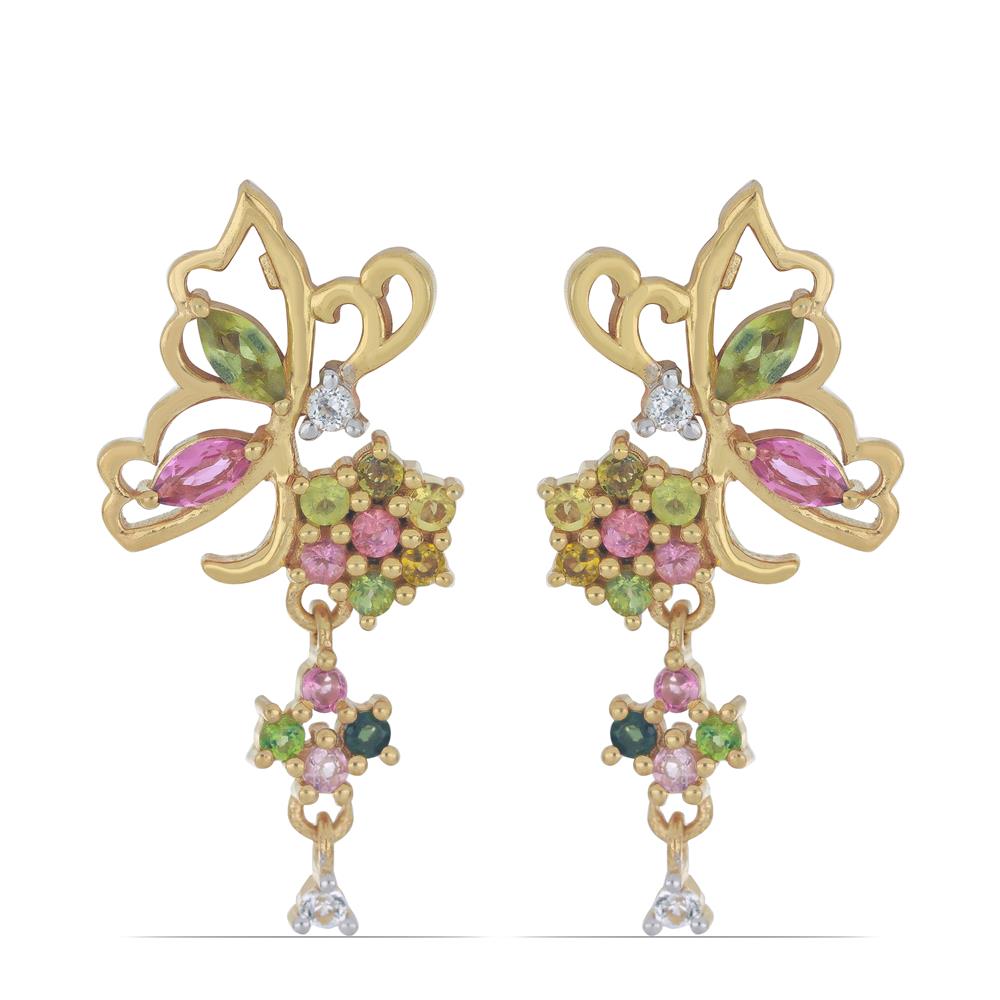 Goldplattierte Silberohrringe mit regenbogenfarbenem Turmalin aus Pelmadulla und weißem Topas 1