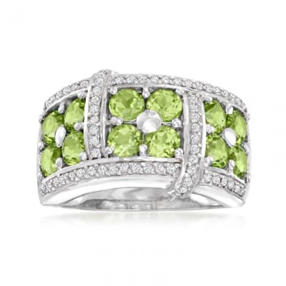 Silberring mit Peridot aus Changbai und weißem Topas