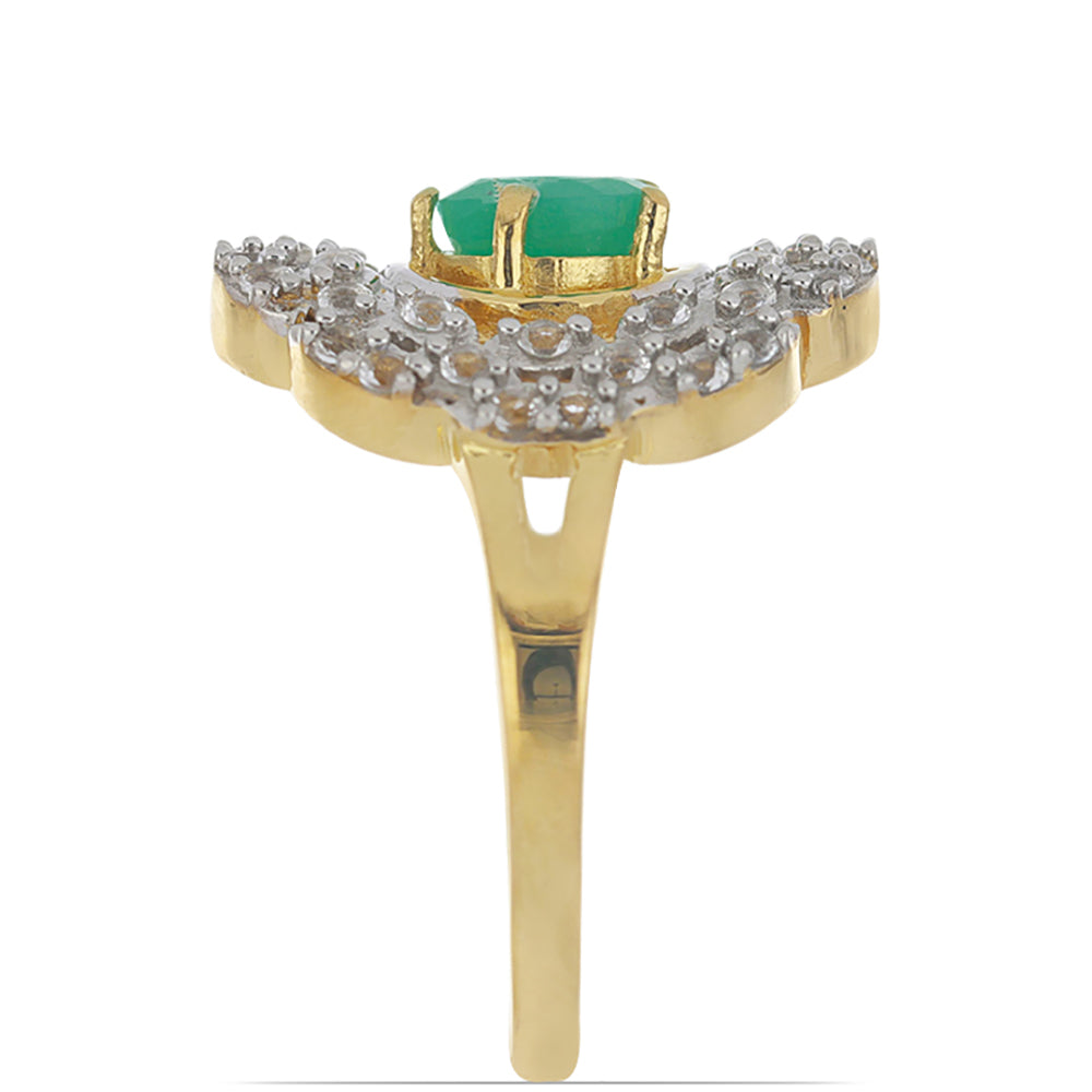 Goldplattierter Silberring mit brasilianischem Smaragd und weißem Topas