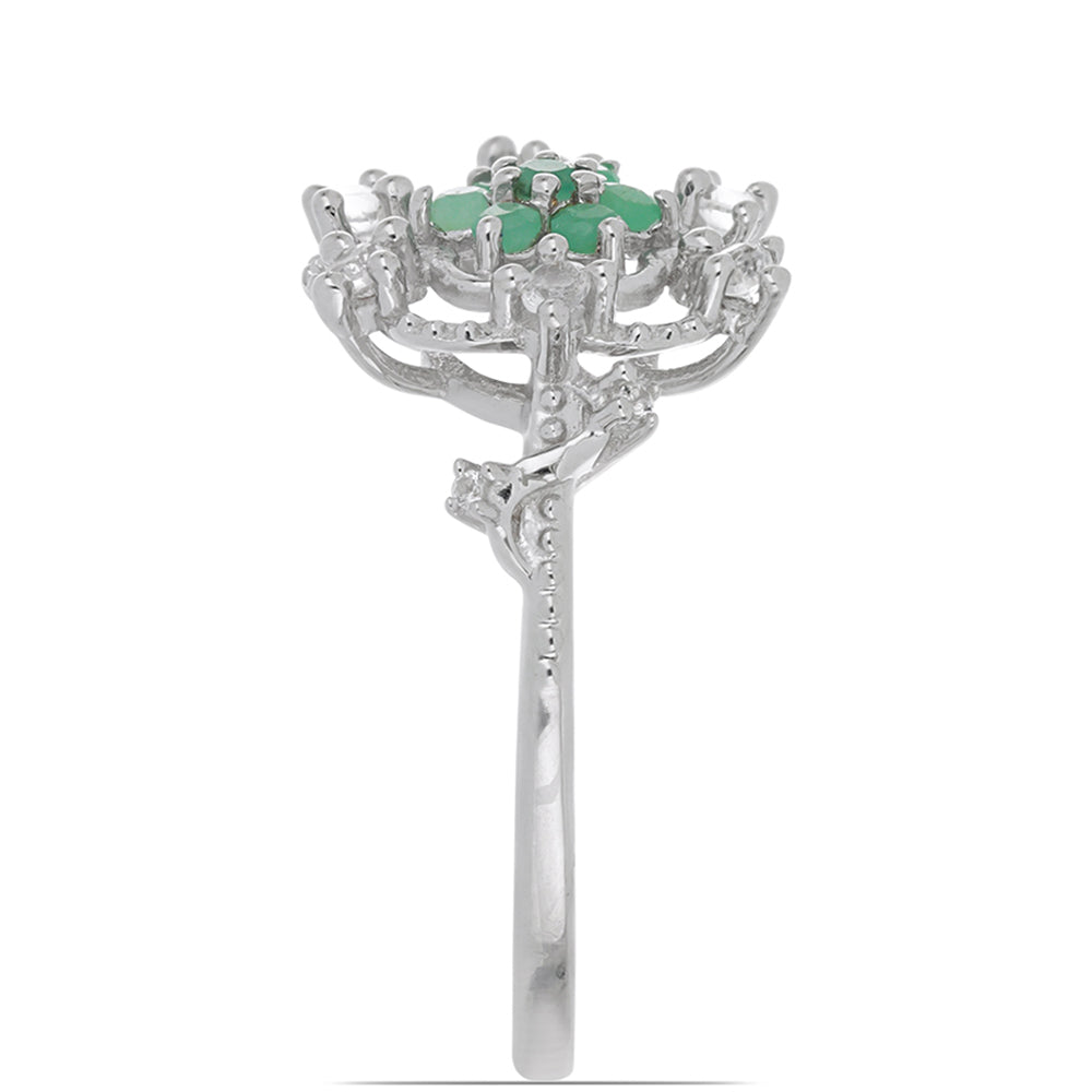 Silberring mit brasilianischem Smaragd und weißem Topas