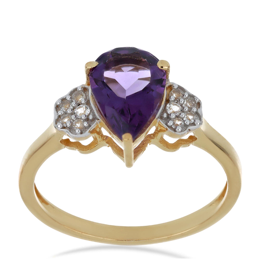 Goldplattierter Silberring mit marokkanischem Amethyst und weißem Topas