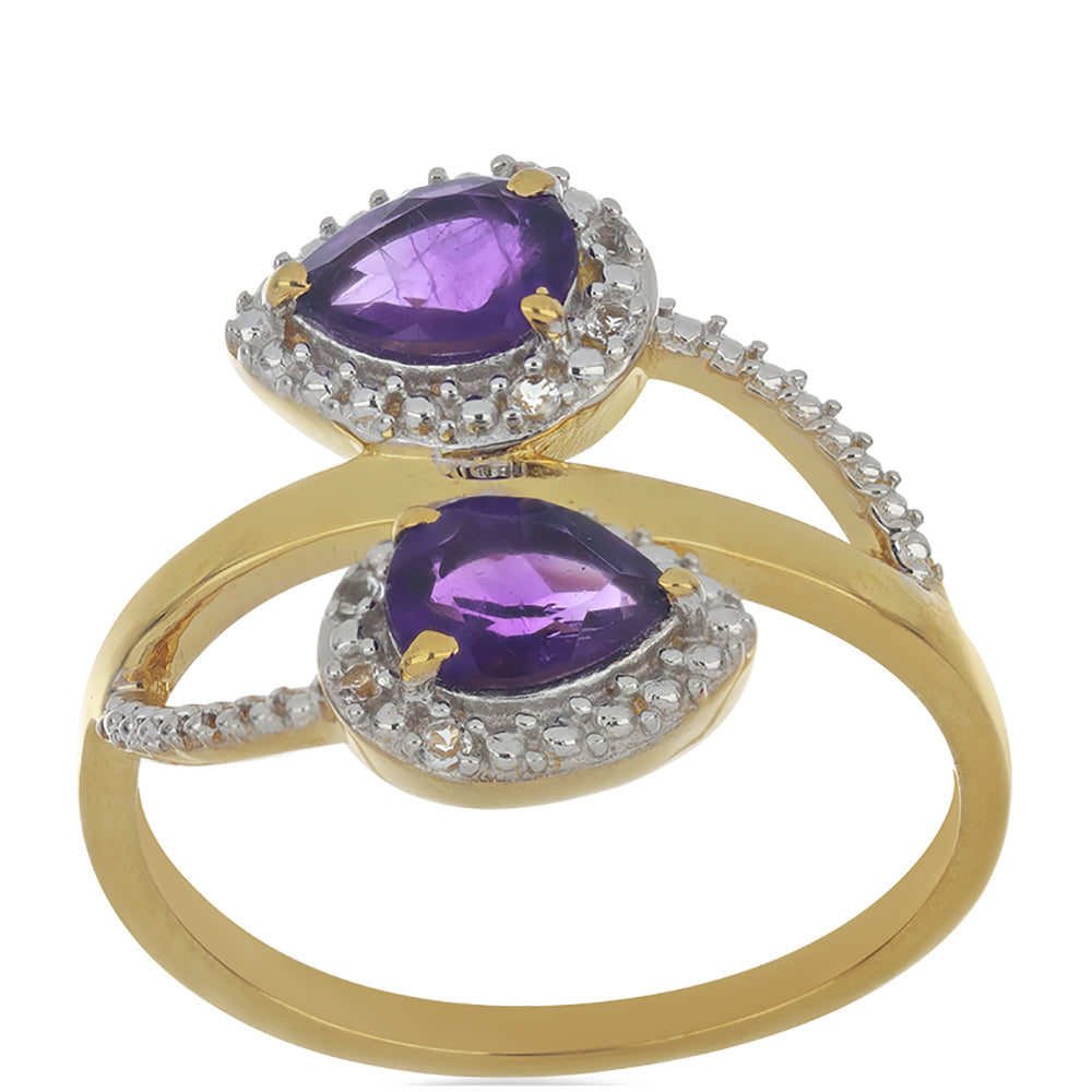 Goldplattierter Silberring mit marokkanischem Amethyst und weißem Topas