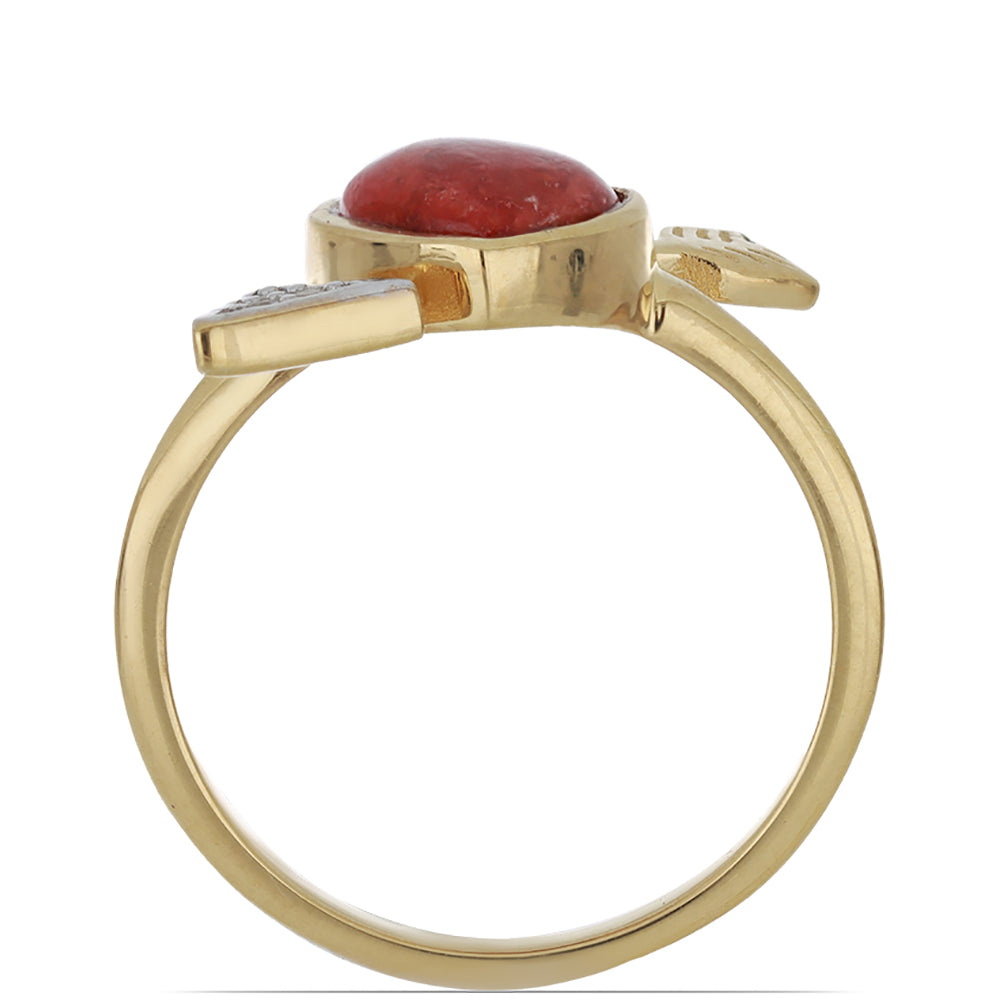 Goldplattierter Silberring mit roter Schwammkoralle und weißem Topas