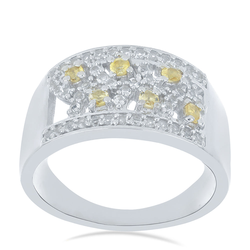 Silberring mit Zitrin aus dem Ural und weißem Topas