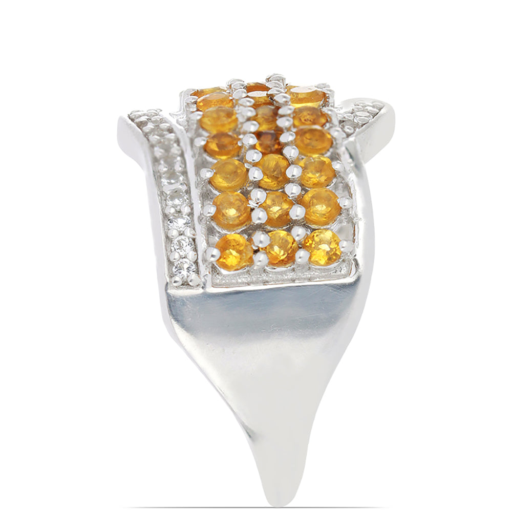 Silberring mit Zitrin aus dem Ural und weißem Topas