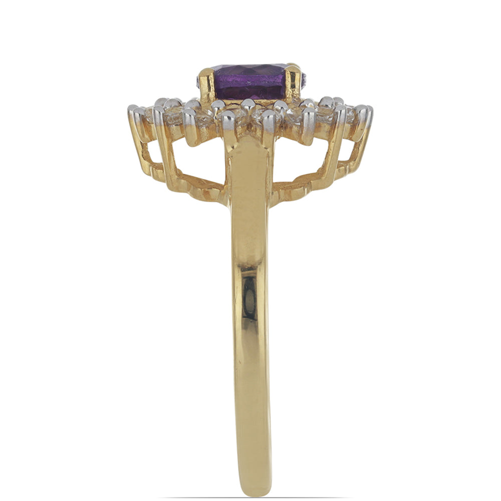 Goldplattierter Silberring mit marokkanischem Amethyst und weißem Topas