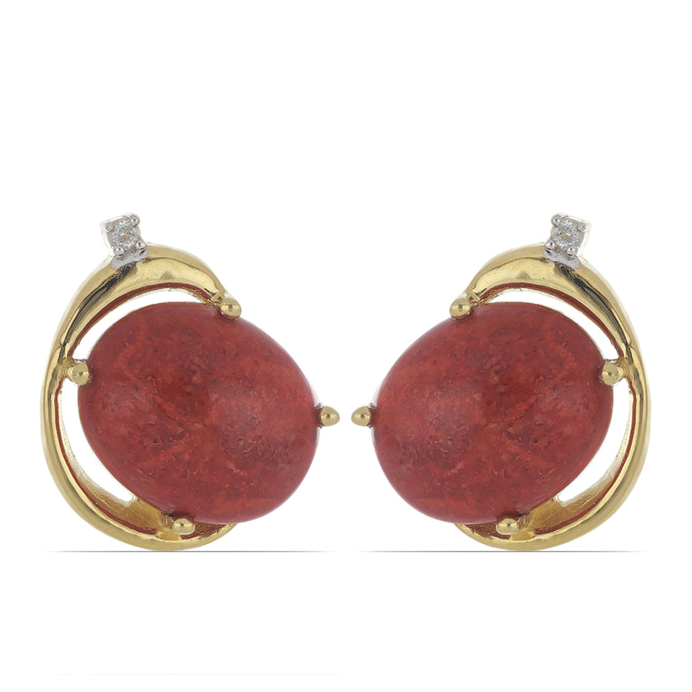 Goldplattierte Silberohrringe mit roter Schwammkoralle und weißem Topas 1