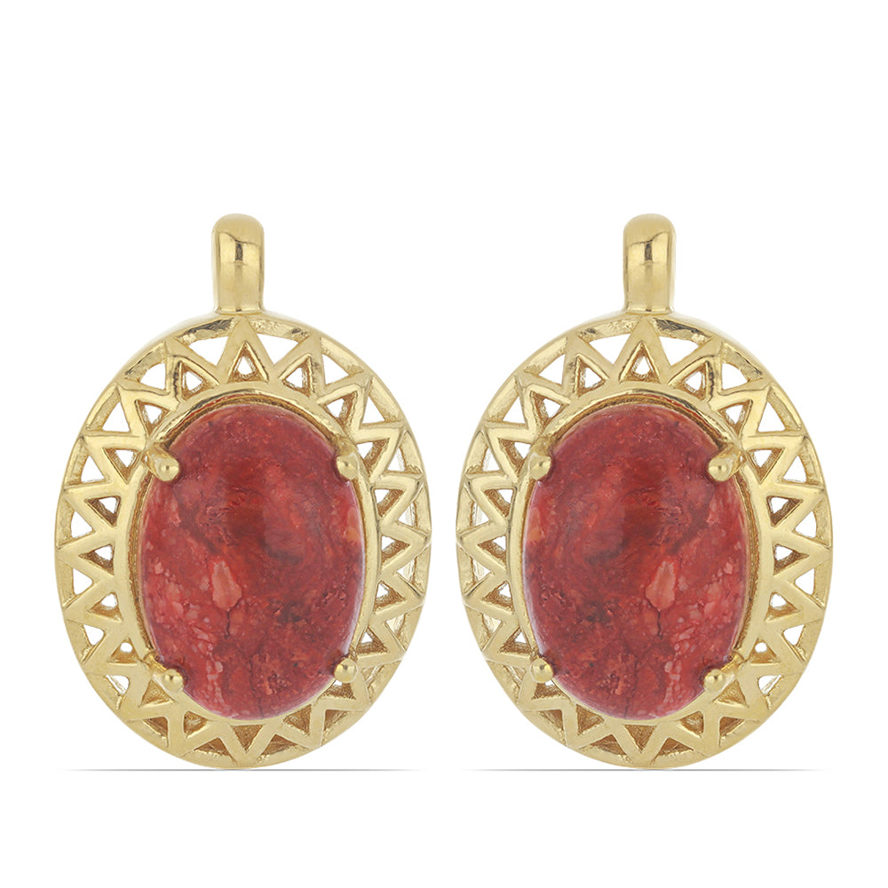 Goldplattierte Silberohrringe mit roter Schwammkoralle 1