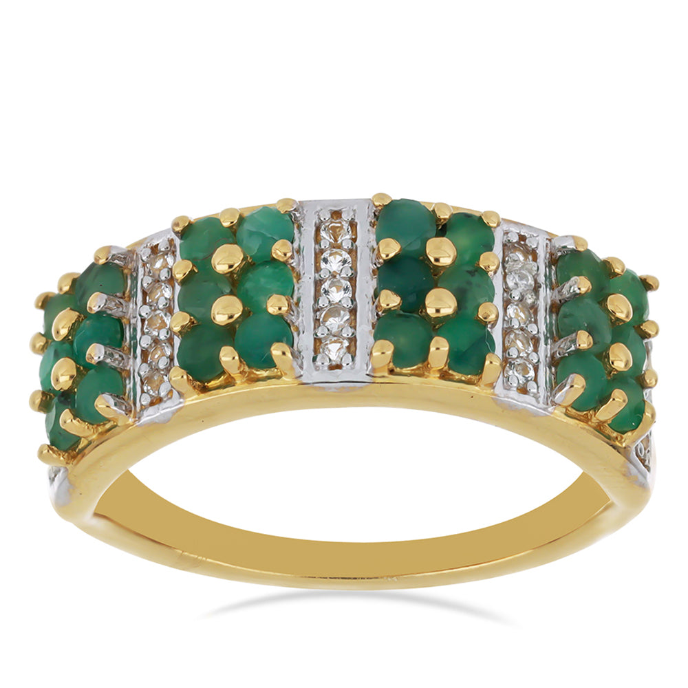 Goldplattierter Silberring mit brasilianischem Smaragd und weißem Topas