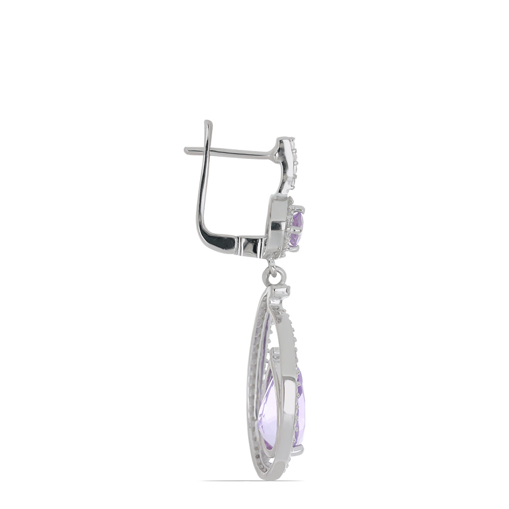 Silberohrringe mit Rose De France Amethyst und weißem Topas