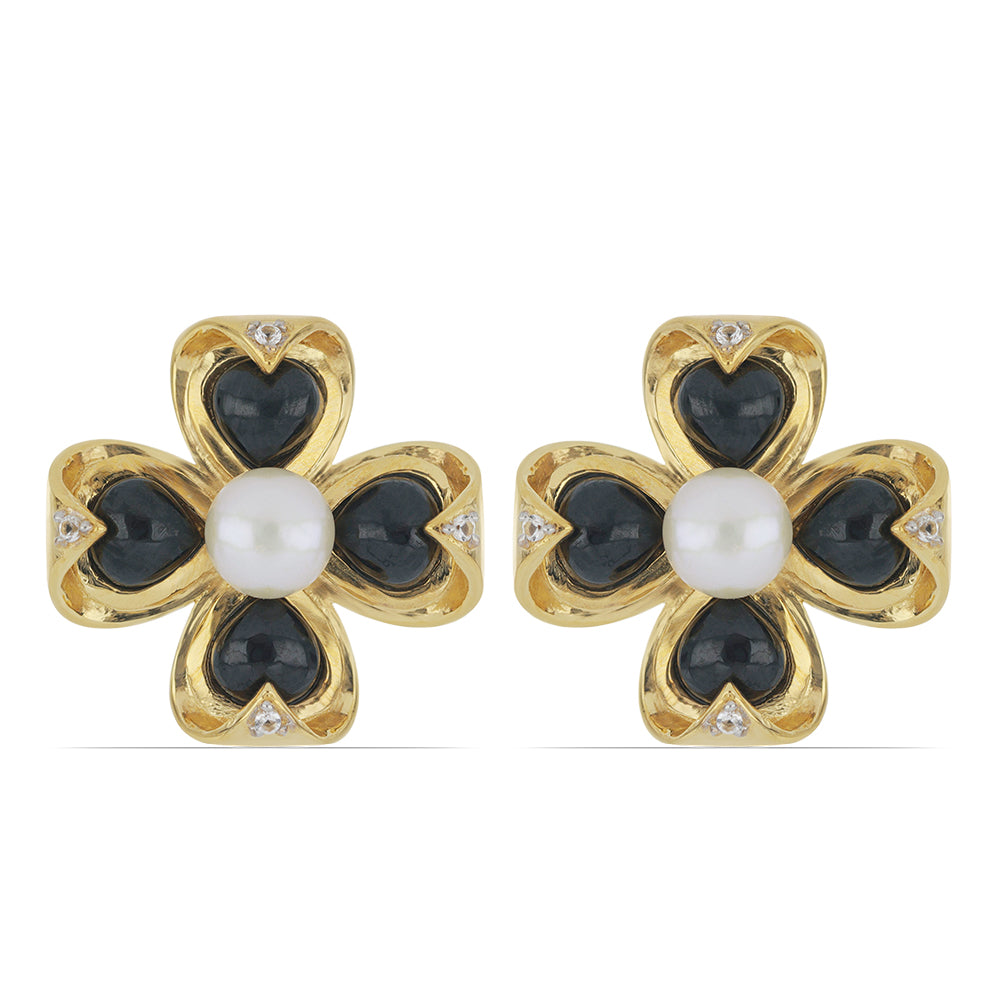 Goldplattierte Silberohrringe mit schwarzem Onyx aus Suwar und weißer Süßwasserperle 1