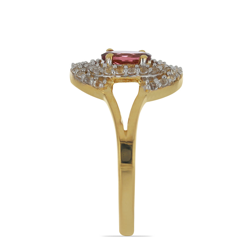 Goldplattierter Silberring mit Rubellit aus Cruzeiro und weißem Topas