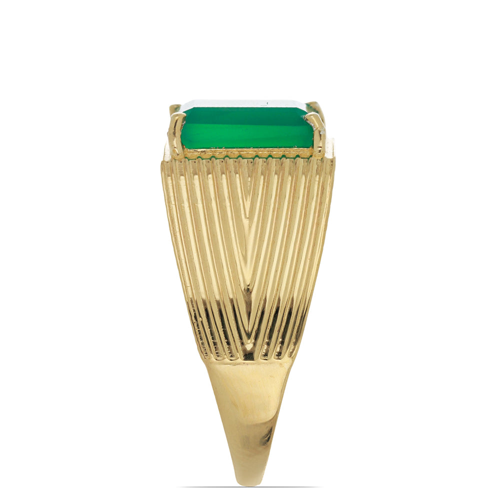 Goldplattierter Silberring mit grünem Achat