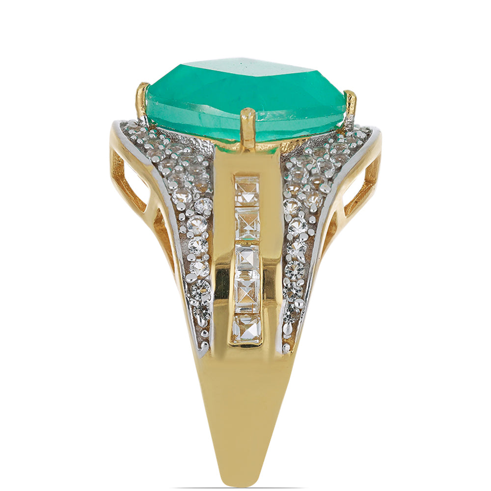 Goldplattierter Silberring mit Paraiba Quarz und weißem Topas