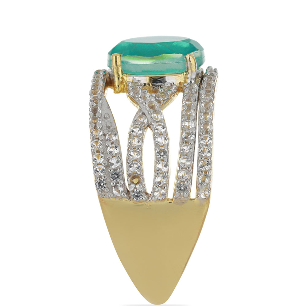 Goldplattierter Silberring mit Paraiba Quarz und weißem Topas