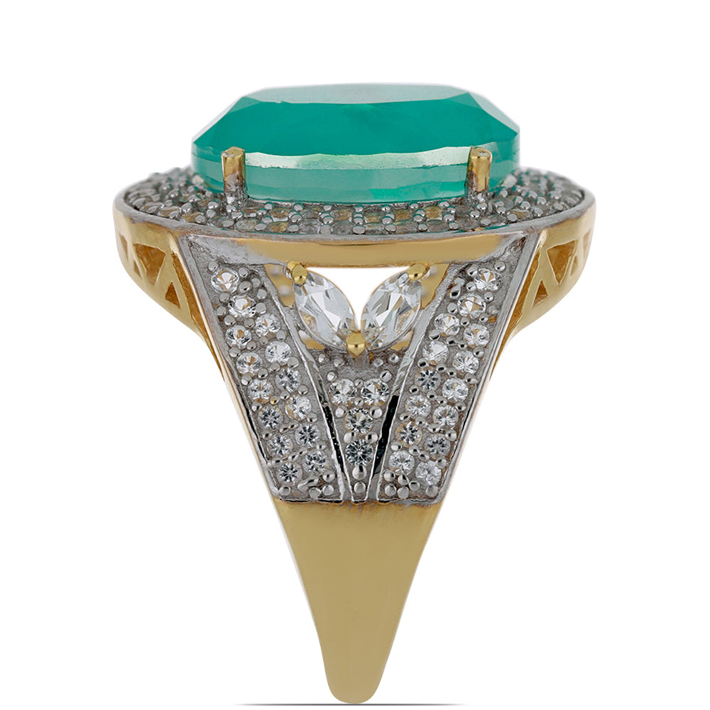 Goldplattierter Silberring mit Paraiba Quarz und weißem Topas