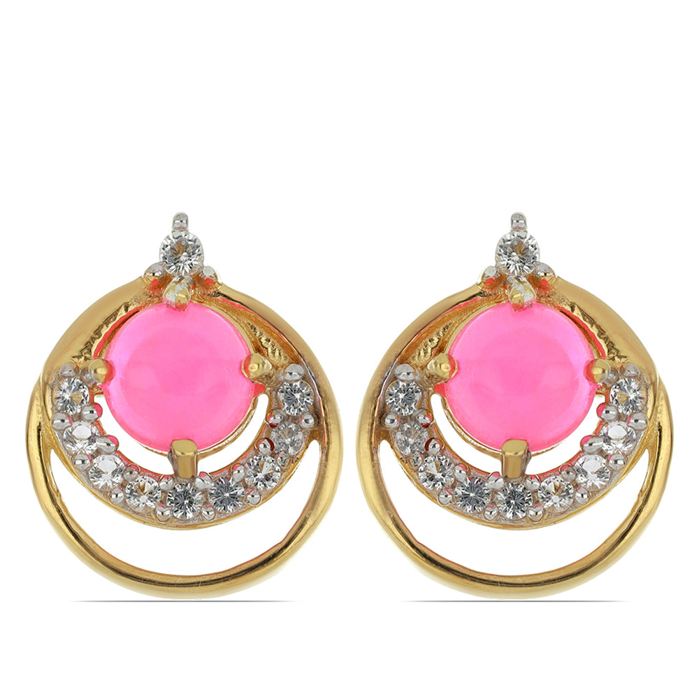 Goldplattierte Silberohrringe mit rosa äthiopischem Opal aus Lega Dembi und weißem Topas