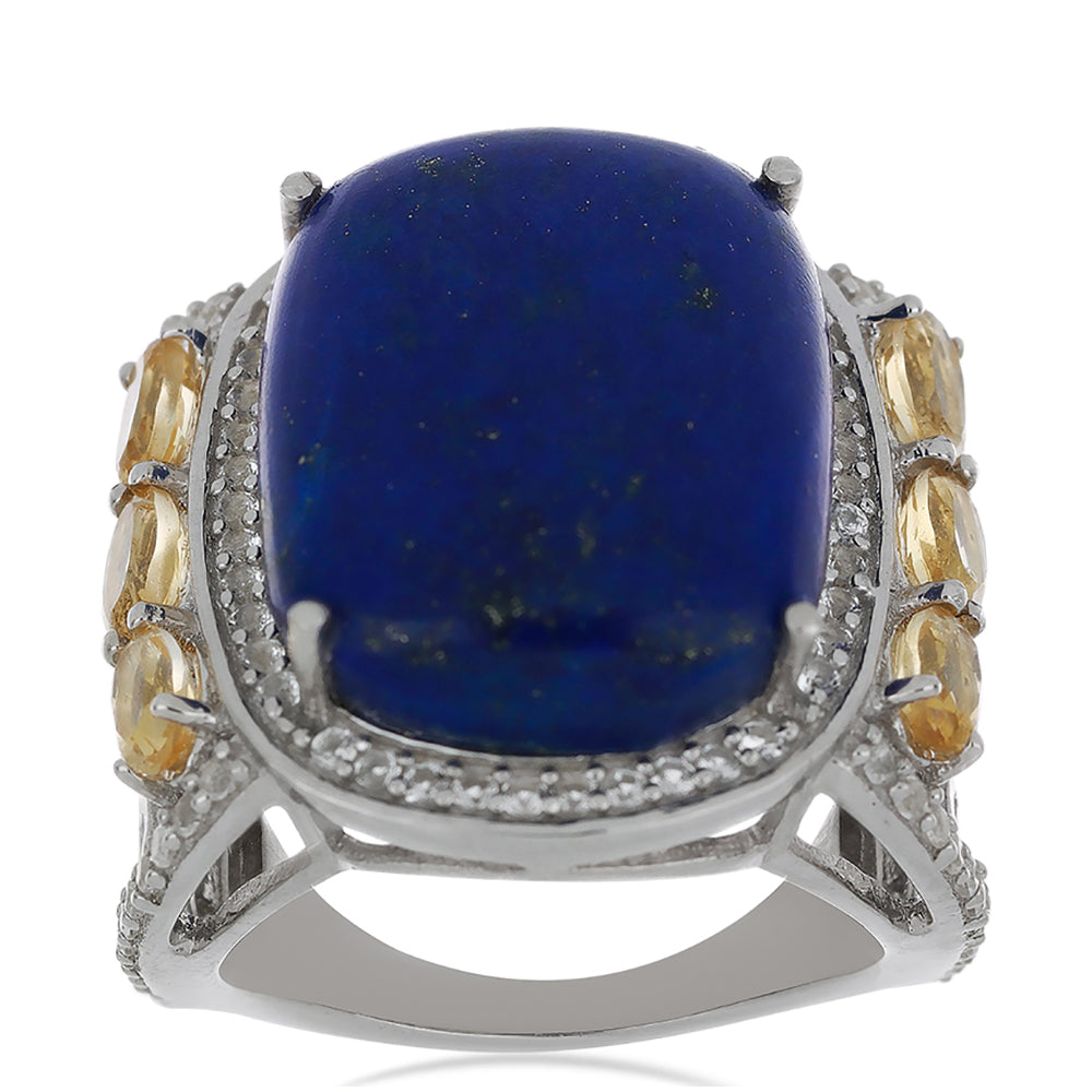 Silberring mit Lapislazuli aus Badakhshan und Zitrin aus dem Ural