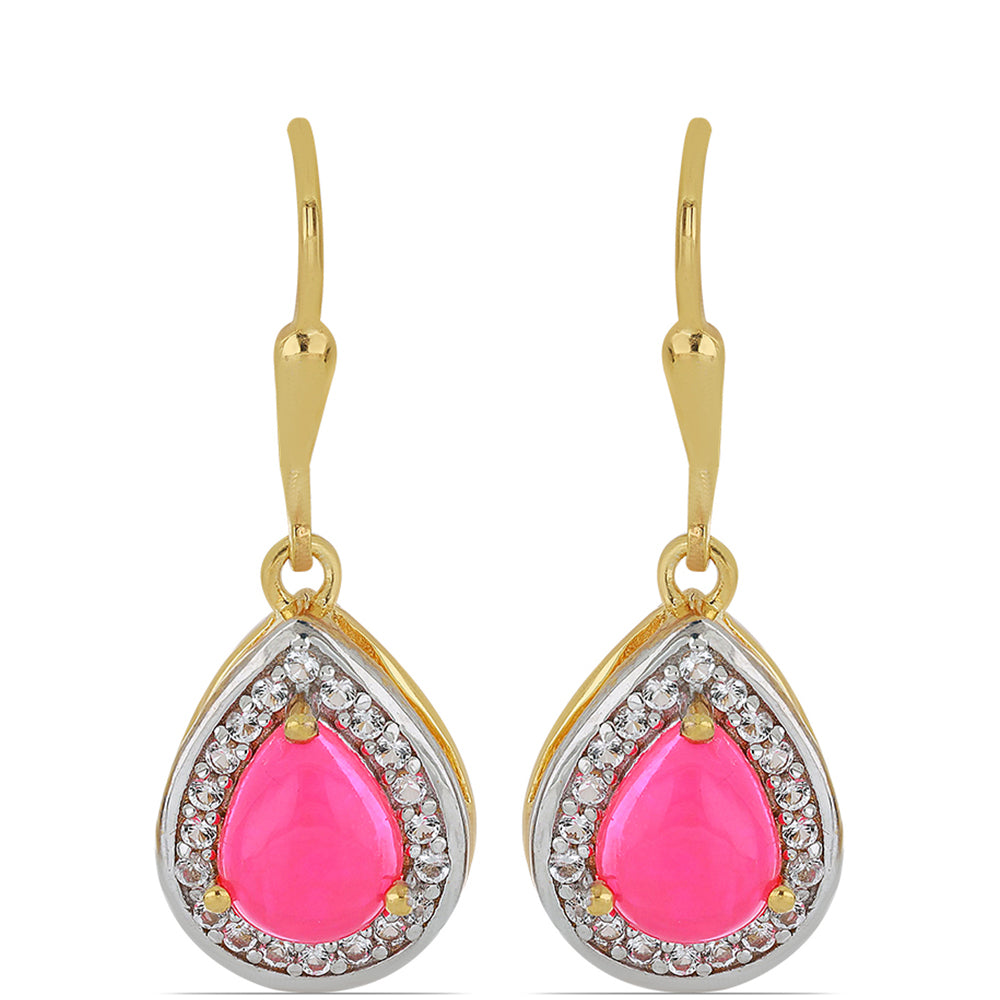 Goldplattierte Silberohrringe mit rosa äthiopischem Opal aus Lega Dembi und weißem Topas 1