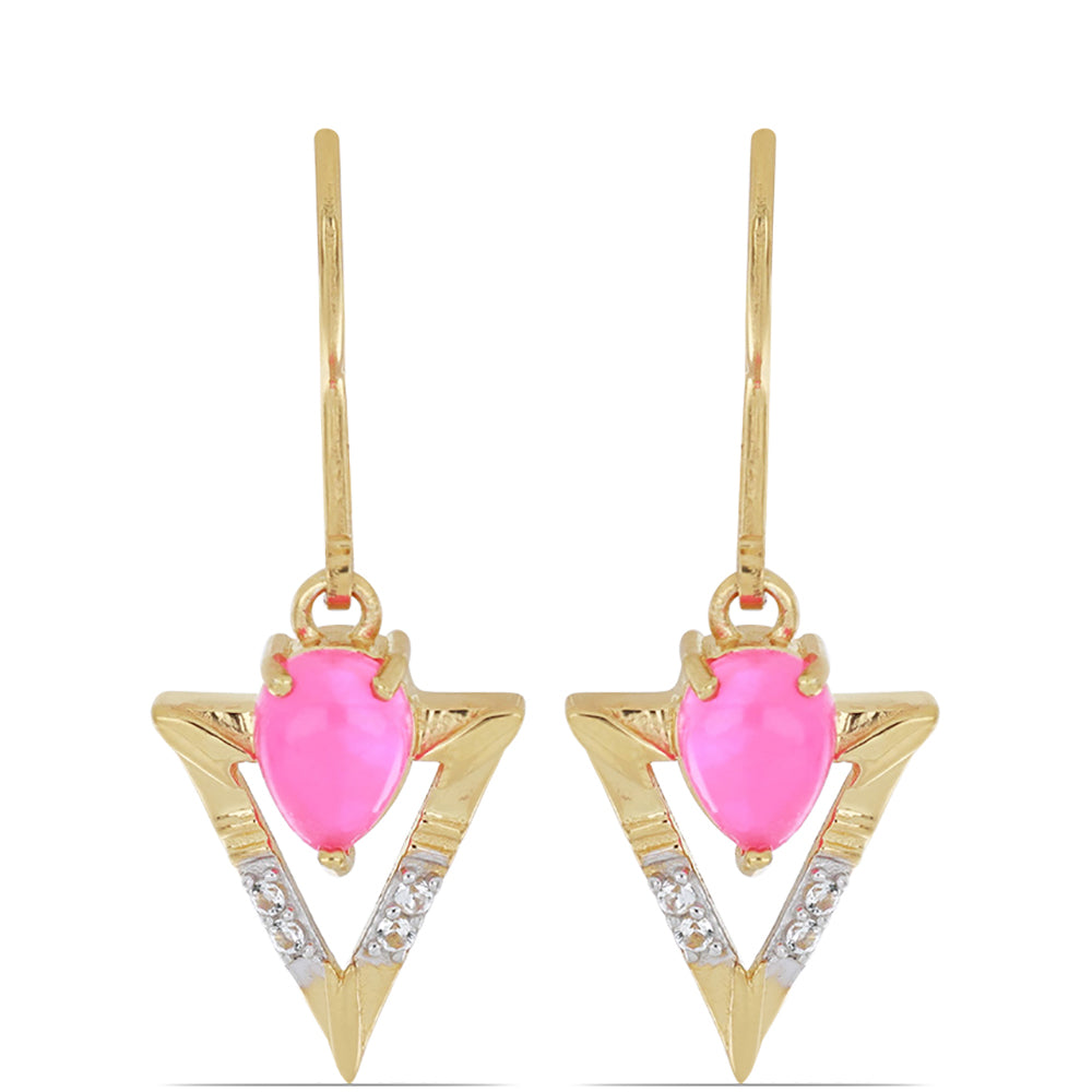 Goldplattierte Silberohrringe mit rosa äthiopischem Opal aus Lega Dembi und weißem Topas 1
