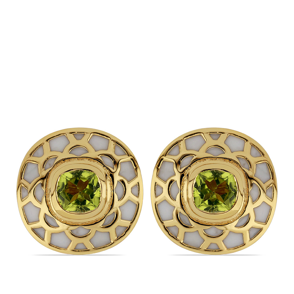 Goldplattierte Silberohrringe mit Emaille und Peridot aus Changbai 1