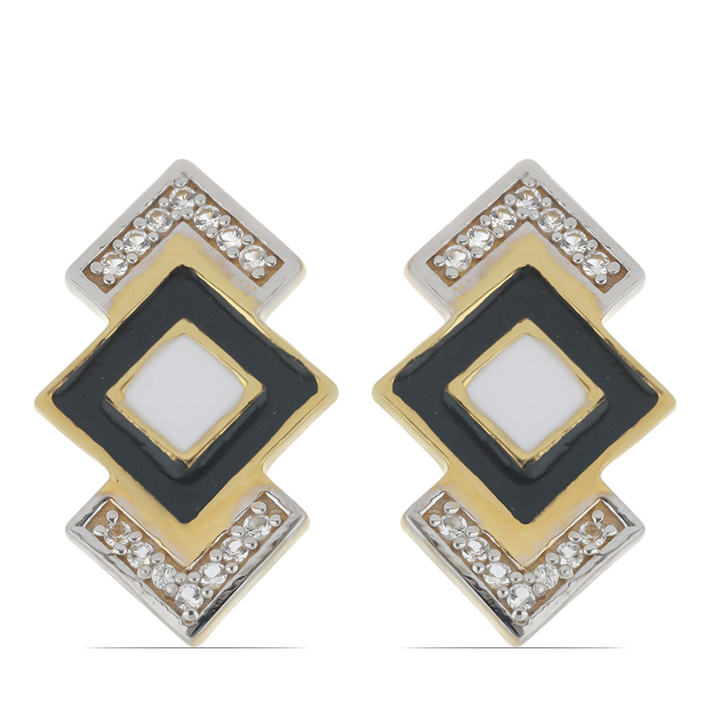 Goldplattierte Silberohrringe mit Emaille und weißem Topas 1