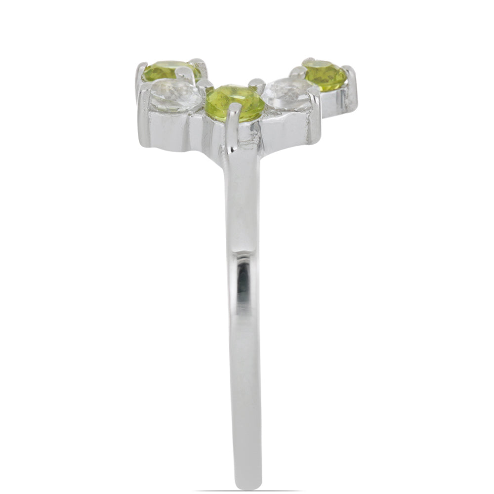 Silberring mit Peridot aus Changbai und weißem Topas