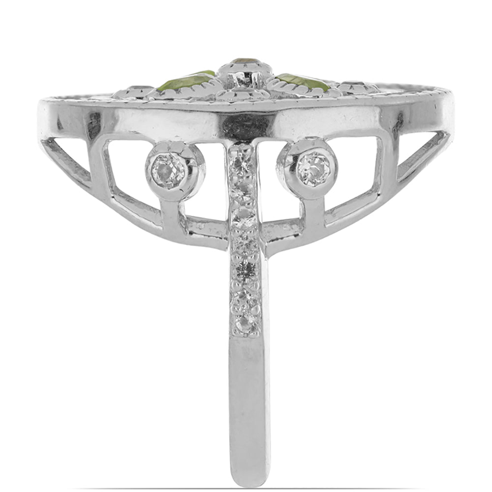 Silberring mit Peridot aus Changbai und weißem Topas