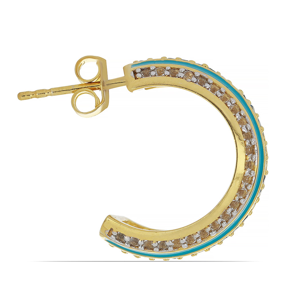 Goldplattierte Silberohrringe mit Emaille und himmelblauem Topas 2