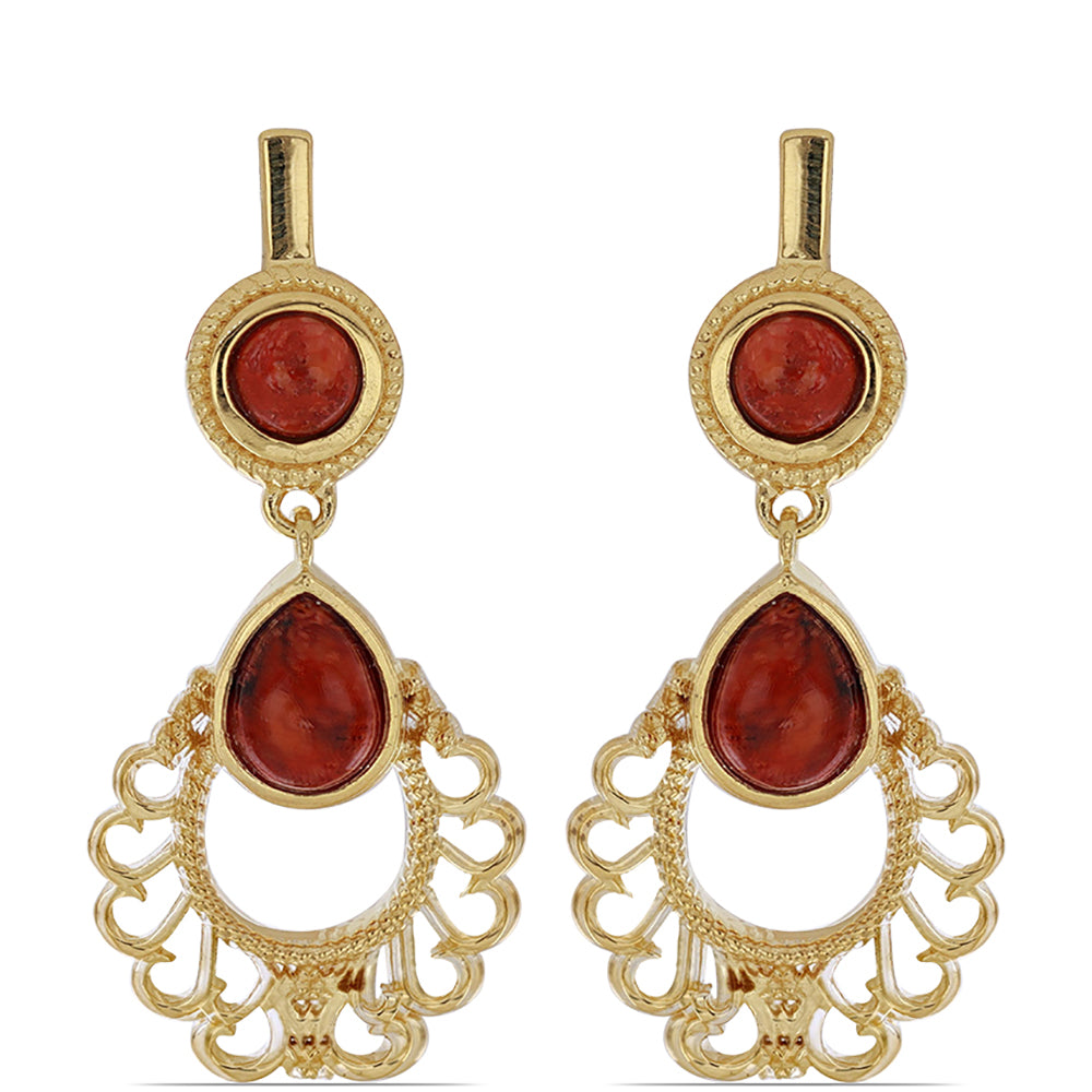 Goldplattierte Silberohrringe mit roter Schwammkoralle 1