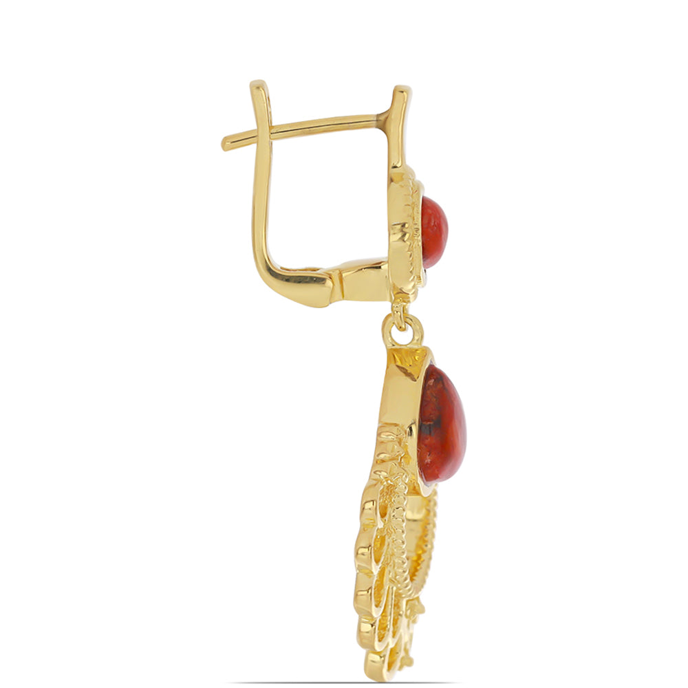 Goldplattierte Silberohrringe mit roter Schwammkoralle