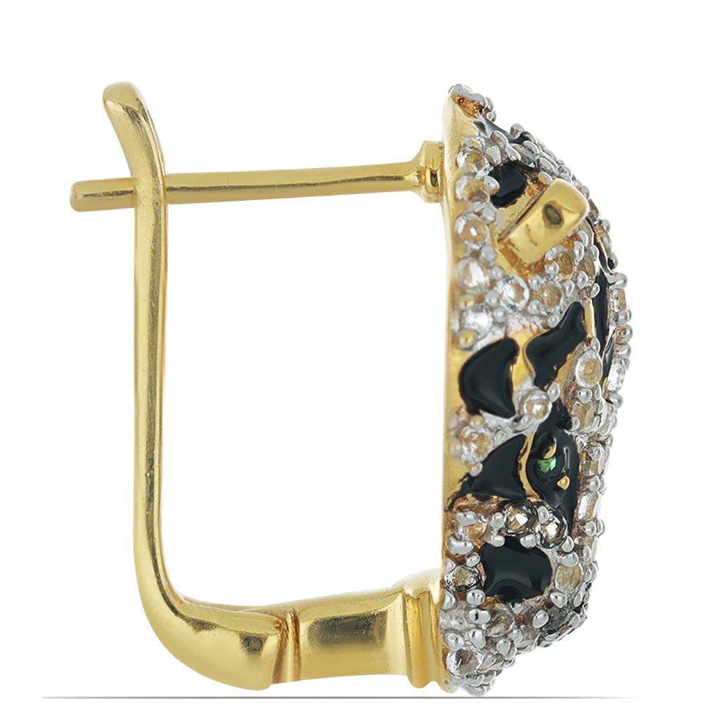 Goldplattierte Silberohrringe mit Emaille und grünem Achat 2