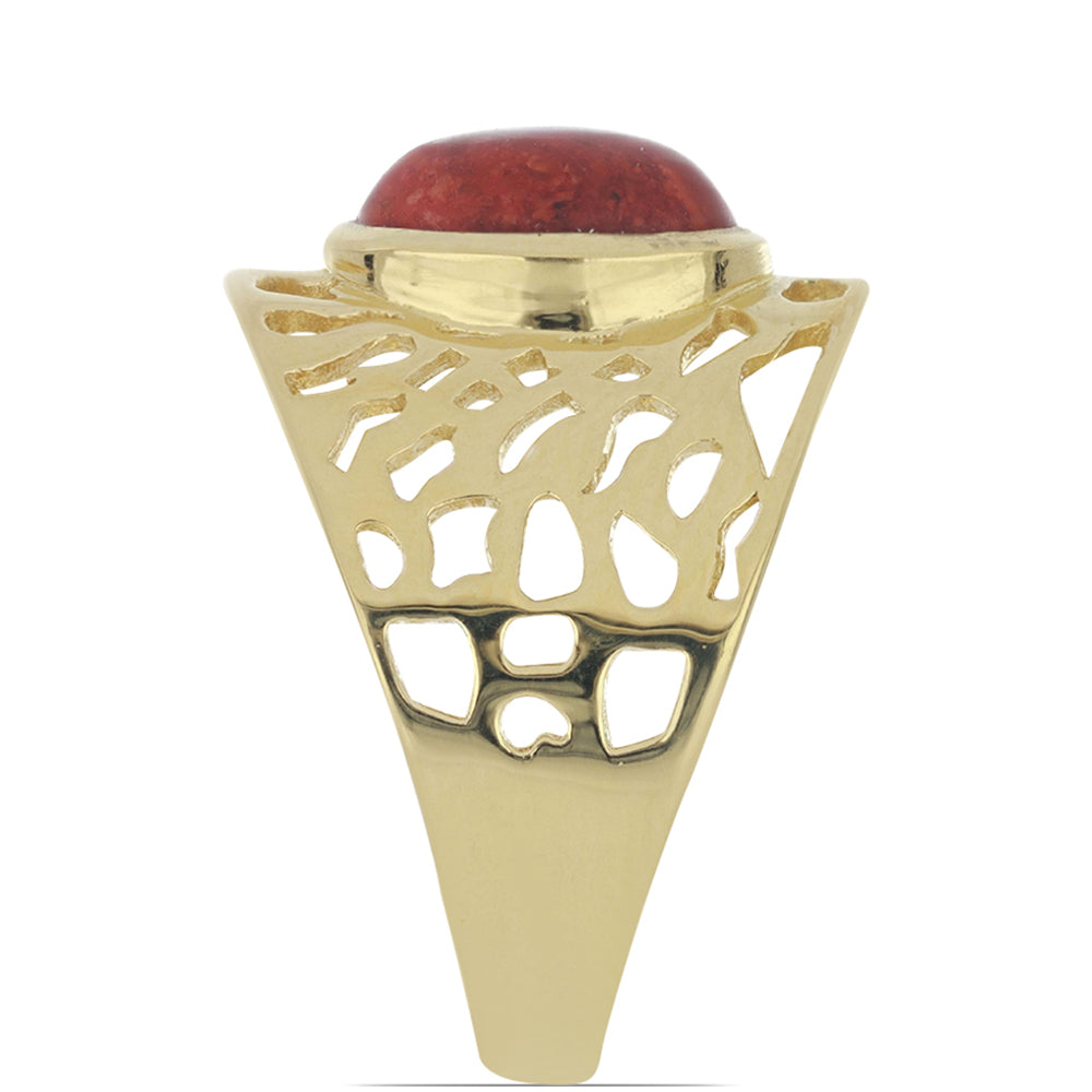 Goldplattierter Silberring mit roter Schwammkoralle