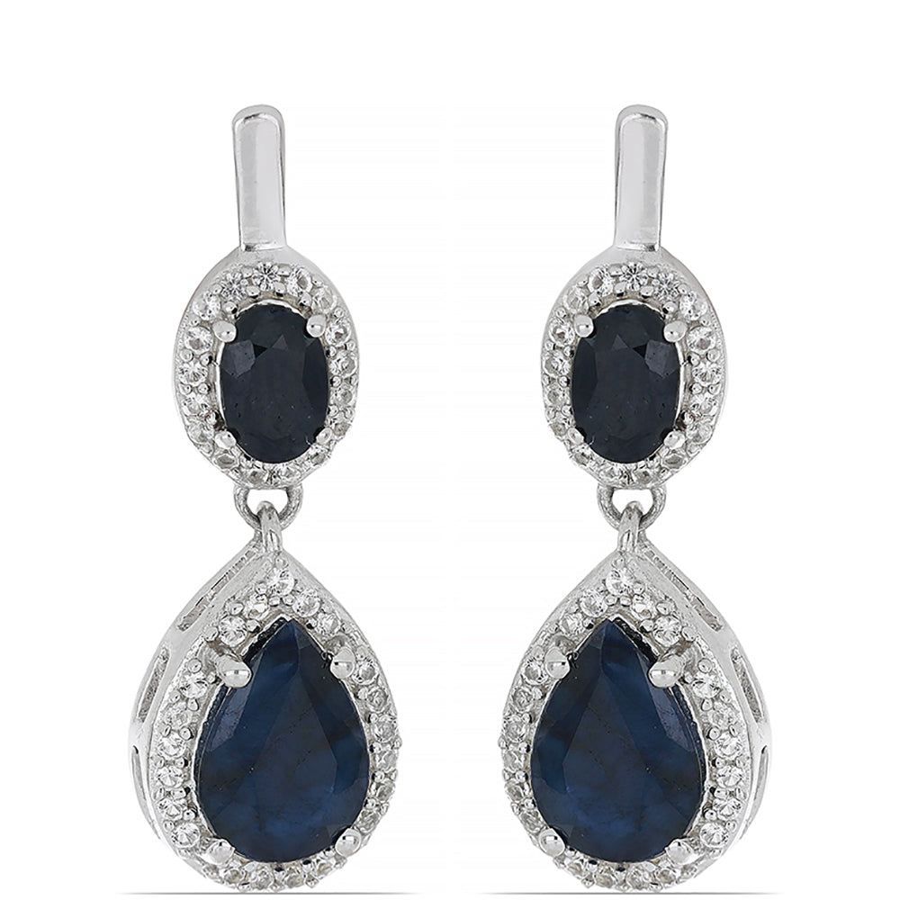 Silberohrringe mit blauem Rosebery Saphir und weißem Topas