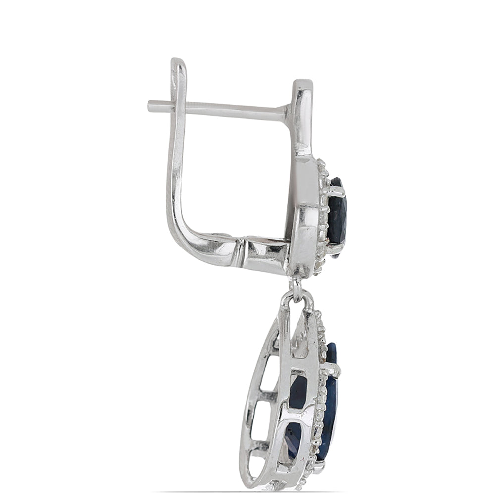 Silberohrringe mit blauem Rosebery Saphir und weißem Topas 2