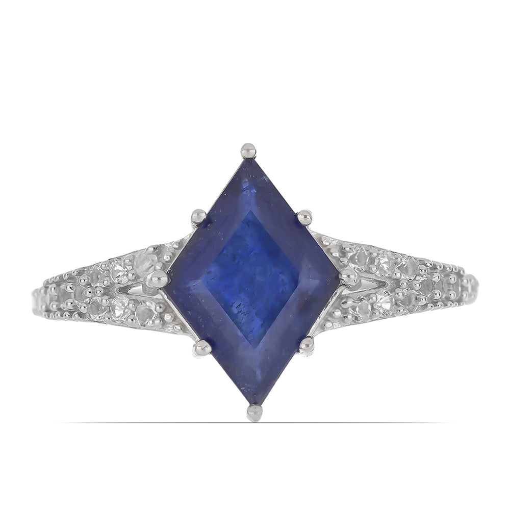 Silberring mit blauem Rosebery Saphir und weißem Topas 1