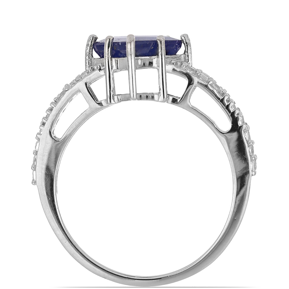 Silberring mit blauem Rosebery Saphir und weißem Topas 2