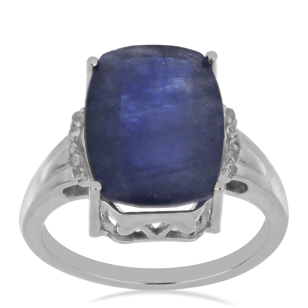 Silberring mit blauem Rosebery Saphir und weißem Topas